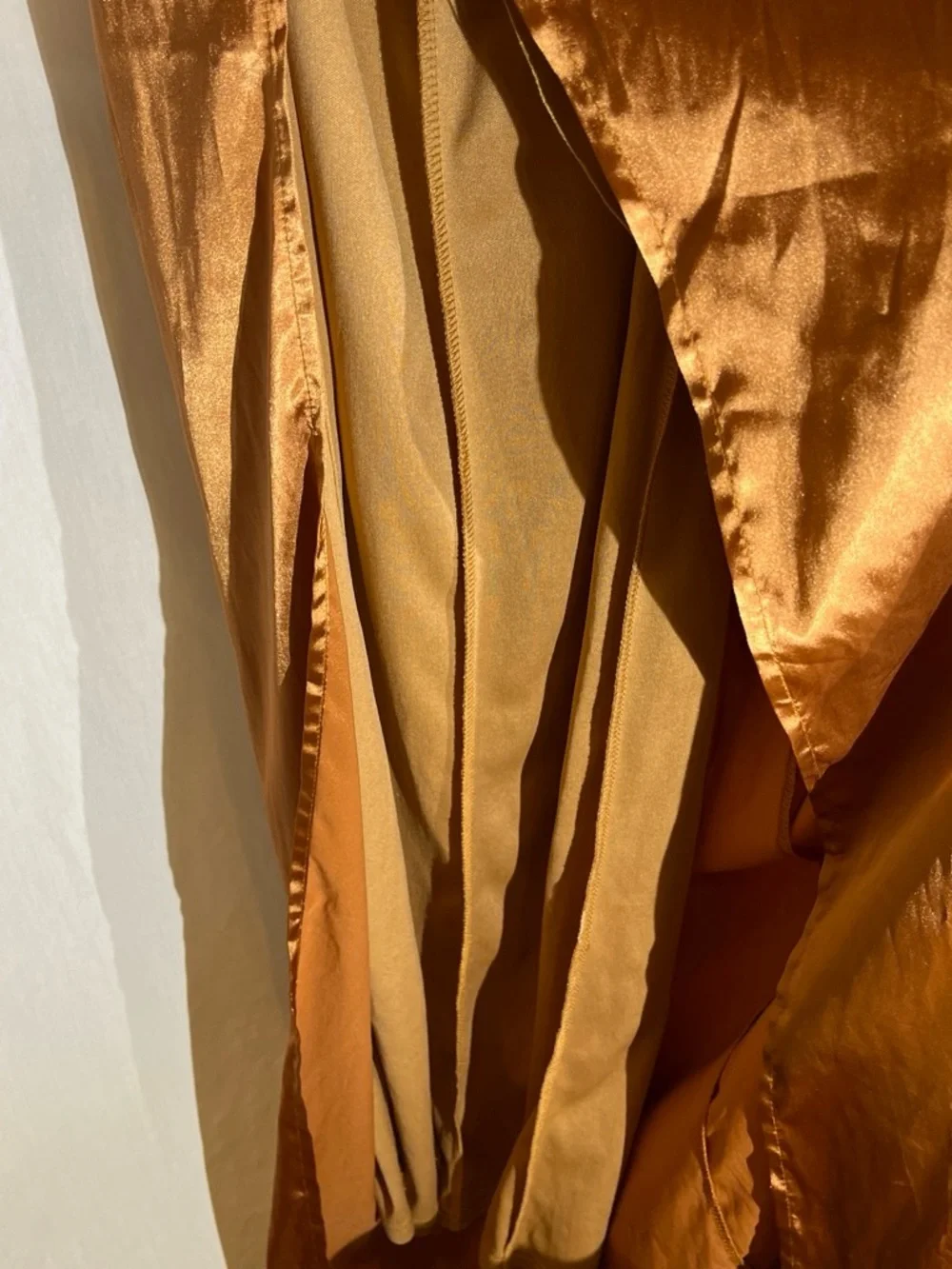 Angel Copper Satin Maxi Dress with Ruched Front